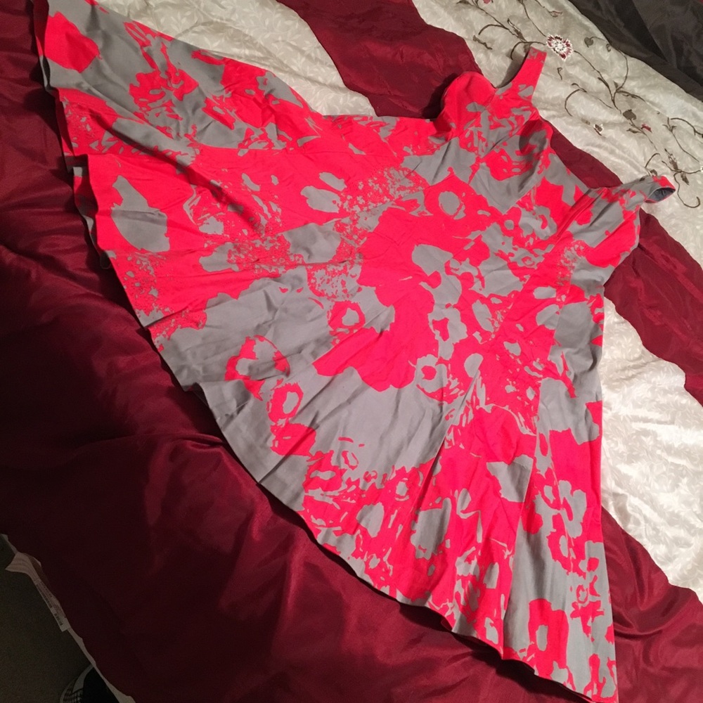 Gray & Coral Fit & Flare Dress